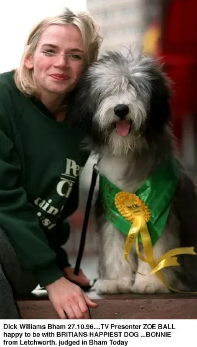 : Tv Presenter Zoe Ball with Britains Happiest Dog Bonnie a Bearded Collie : Tv Presenter Zoe Ball with Britains Happiest Dog Bonnie a Bearded Collie