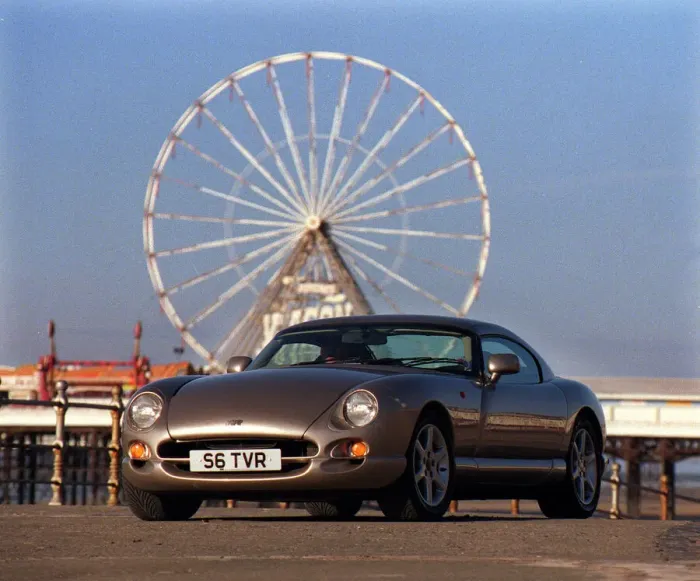 Framed Print : TVR car February 1999 Road Record TVR speed six in Blackpool Big Wheel in background Framed Print : TVR car February 1999 Road Record TVR speed six in Blackpool Big Wheel in background