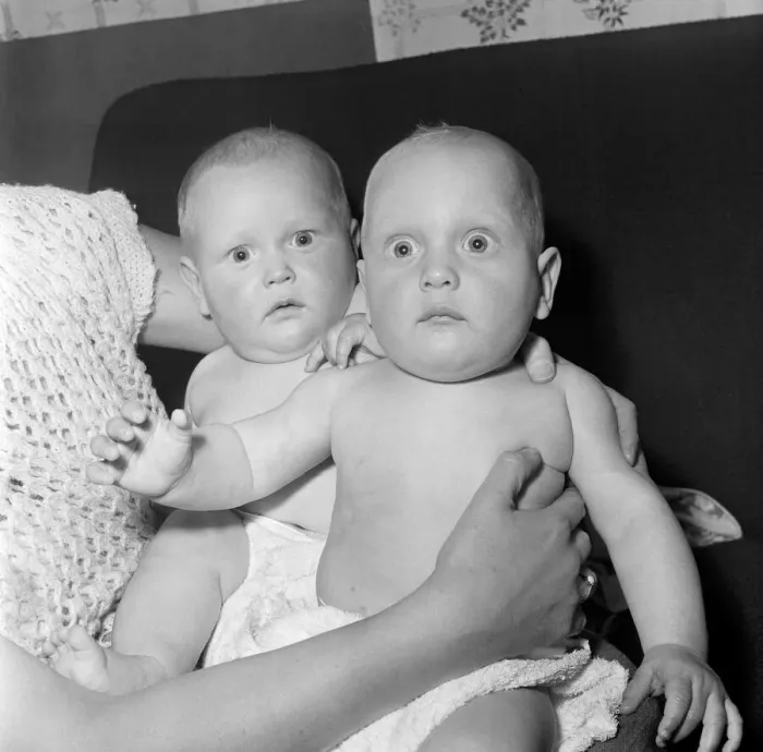 Framed Print : Twins Ian and Robert Kearns who both weighed eight pounds two ounces when they were born Framed Print : Twins Ian and Robert Kearns who both weighed eight pounds two ounces when they were born