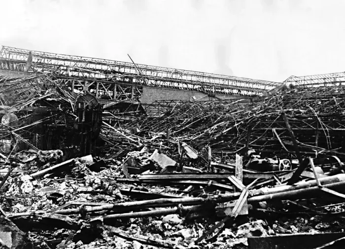 Framed Print : Twisted girders are all that remain of this Renault factory in France after a WW2
