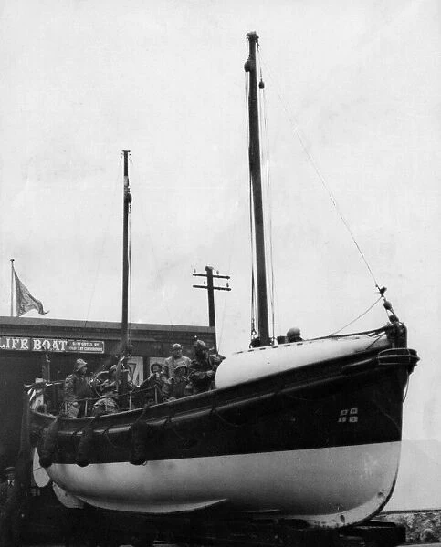 The Tynemouth lifeboat being taken out of its shelter for its monthly launch and test