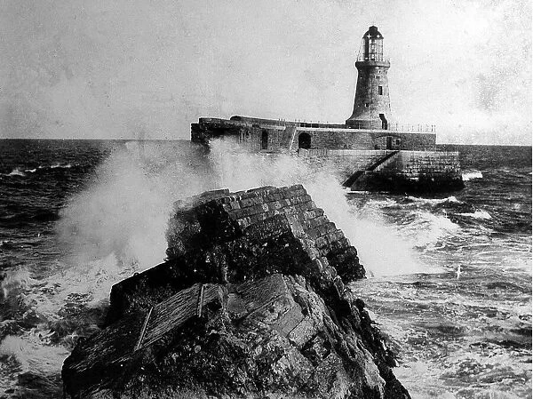 Tynemouth Pier damaged by stormy weather in 1897