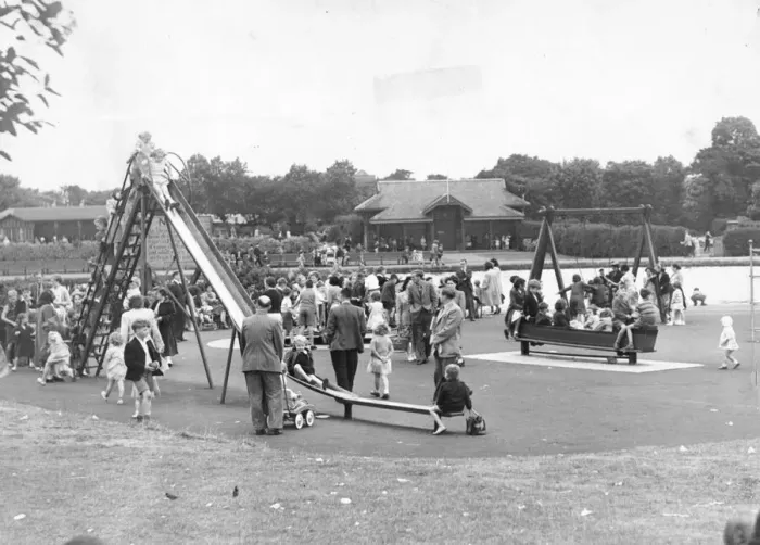 Framed Print : A typical scene in Exhibition Park, Newcastle of children playing Framed Print : A typical scene in Exhibition Park, Newcastle of children playing
