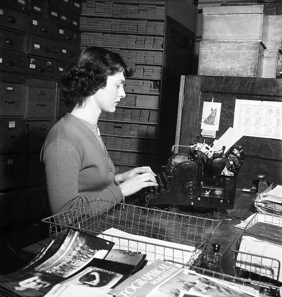 Typist at work. January 1951 B186