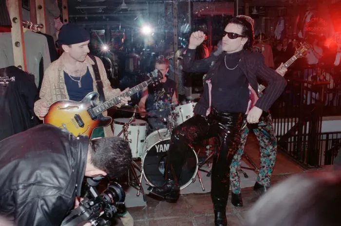 Framed Print : U2 filming the video for their single Even Better Than the Real Thing