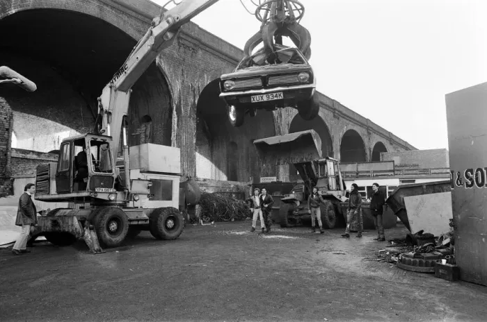 Framed Print : UB40 filming a video film in a scrapyard. The video film will feature songs from their
