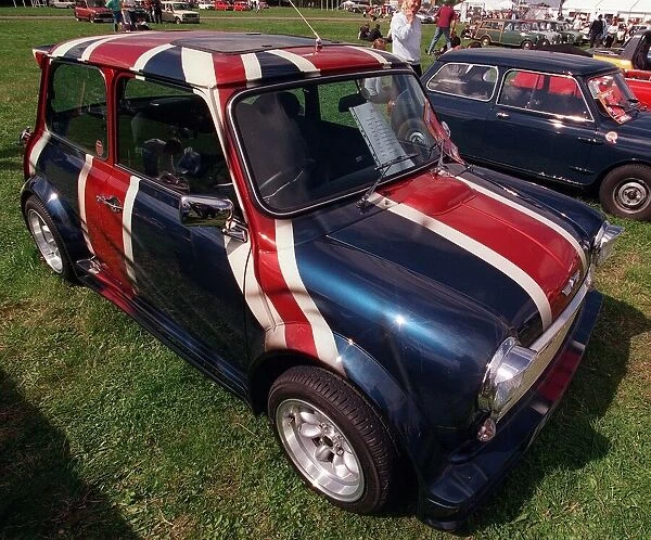 Union Jack painted Mini Motor Car at Silverstone for 40th anniversary celebrations August