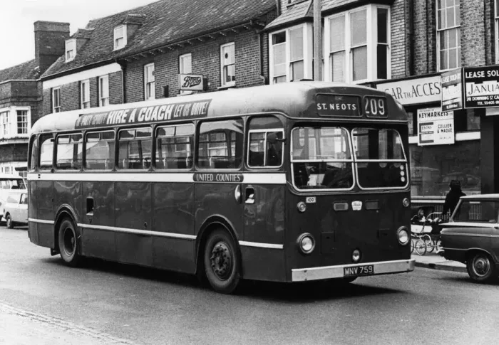 Framed Print : United Counties 209 Bus to St Neots, Cambridge, Circa December 1977