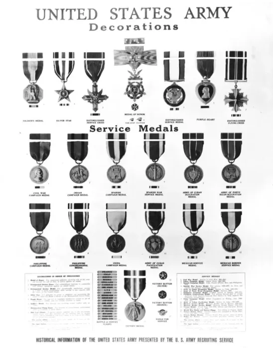 Framed Print : United States Army decorations: a poster issued by the US Army recruiting service before Framed Print : United States Army decorations: a poster issued by the US Army recruiting service before