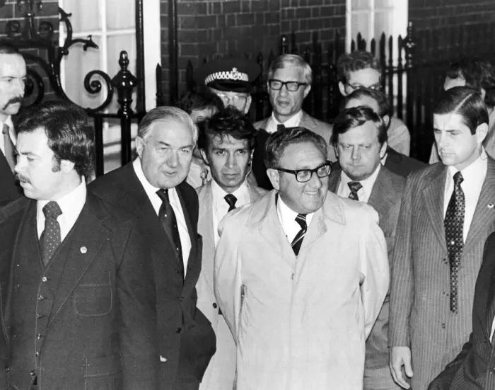 Framed Print : United States Secretary of State Dr Henry Kissinger seen here outside 10 Downing Street