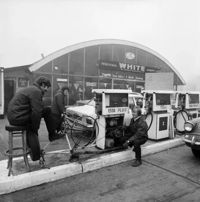 Framed Print : Unusual  /  Humour  /  Car. Due to the Electricians strike the petrol pumps at White Service