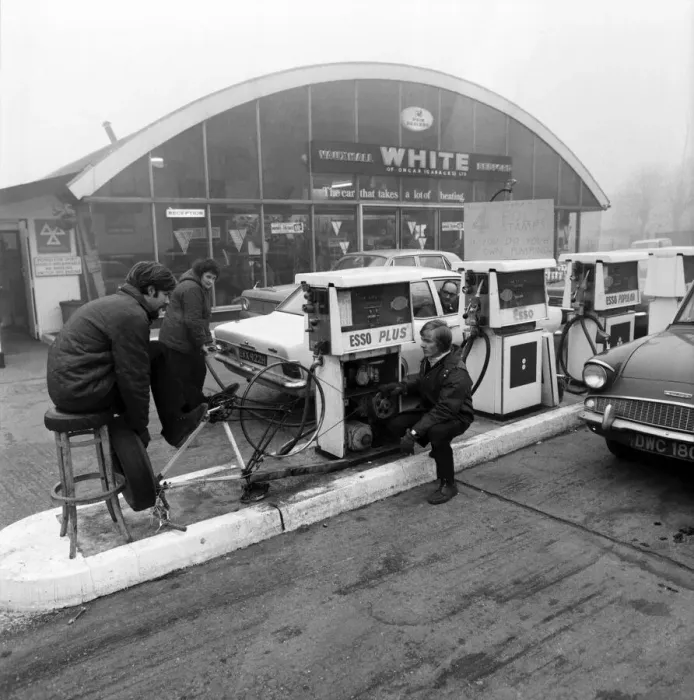 Framed Print : Unusual / Humour / Car. Due to the Electricians strike the petrol pumps at White Service Framed Print : Unusual / Humour / Car. Due to the Electricians strike the petrol pumps at White Service