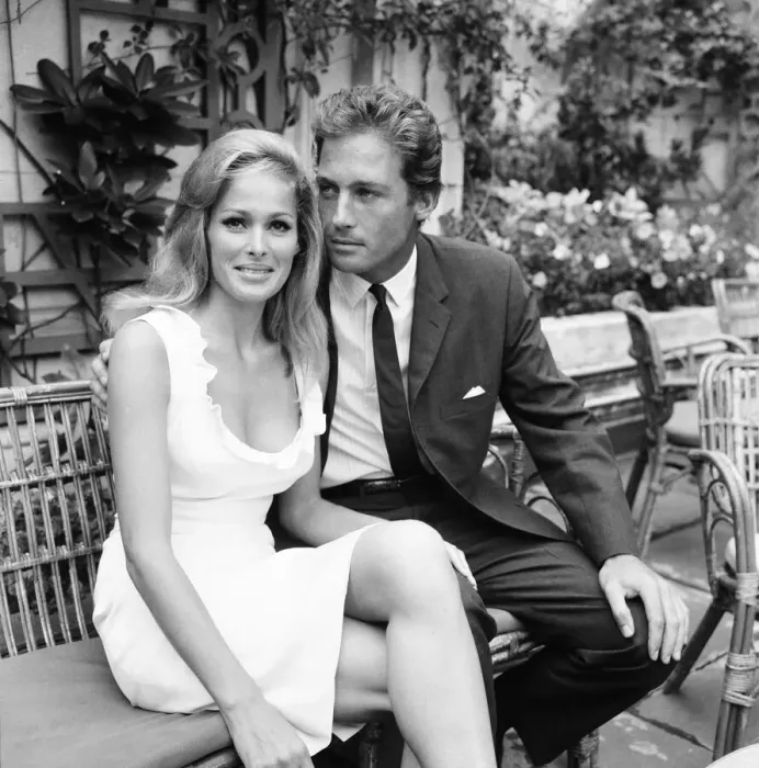 Framed Print : Ursula Andress, swiss actress, meets her new leading man John Richardson