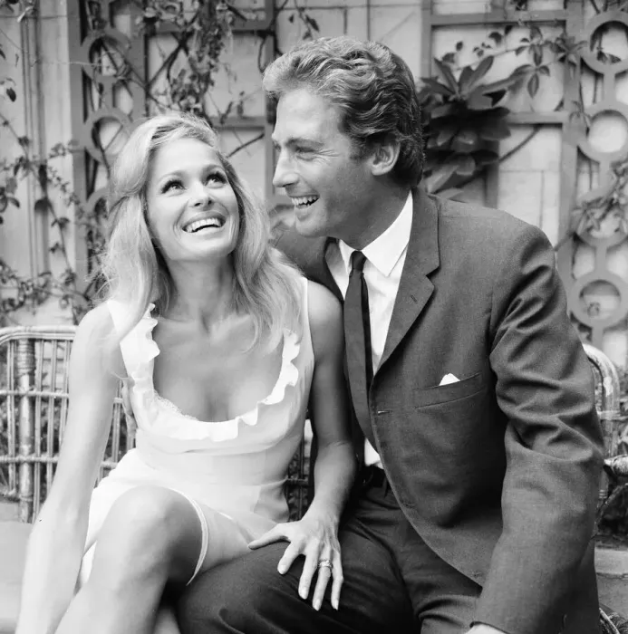 Framed Print : Ursula Andress, swiss actress, meets her new leading man John Richardson