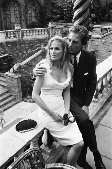 Framed Print : Ursula Andress, swiss actress, meets her new leading man John Richardson