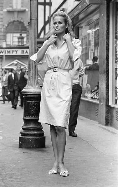 Ursula Andress, Swiss actress, pictured outside the offices of Gala Films Limited, London