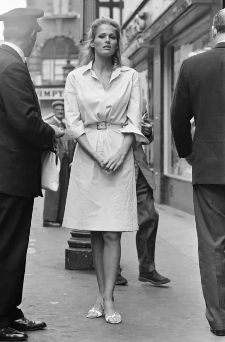 Framed Print : Ursula Andress, Swiss actress, pictured outside the offices of Gala Films Limited, London Framed Print : Ursula Andress, Swiss actress, pictured outside the offices of Gala Films Limited, London
