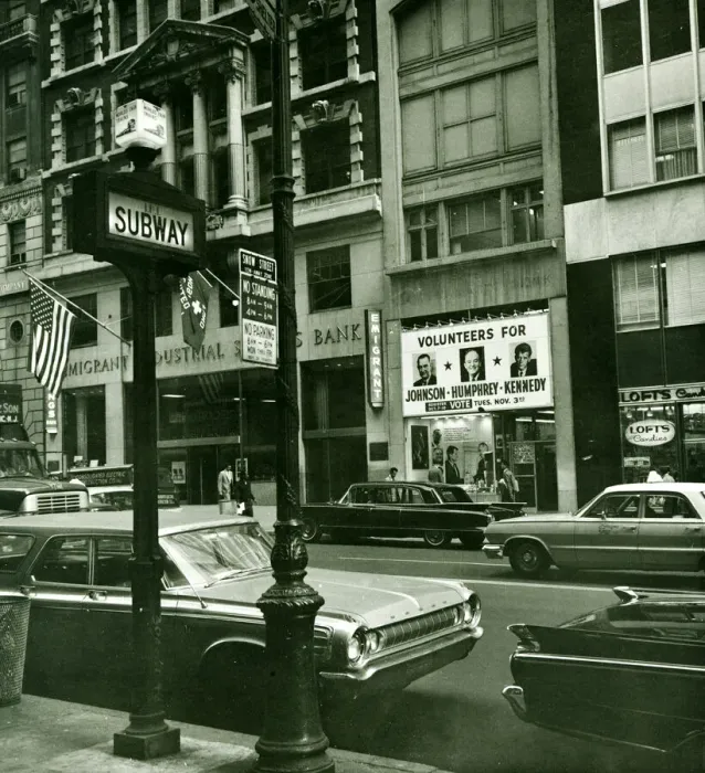 Framed Print : USA New york street scenes cars parked on the street October 1964