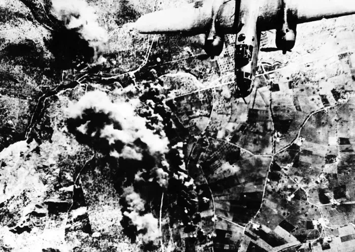 Framed Print : USaF B25 Mitchel bomber attacking Casino during WW2 1944