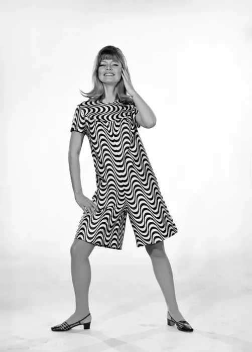 Framed Print : Uschie Bernell modelling beach dress / trouser in Reveille Studios 1965 Framed Print : Uschie Bernell modelling beach dress / trouser in Reveille Studios 1965