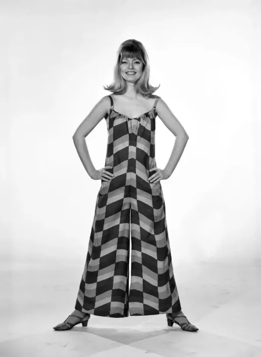 Framed Print : Uschie Bernell modelling beach dress  /  trouser in Reveille Studios 1965