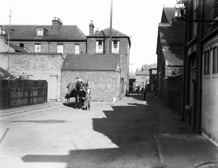 Framed Print : Uxbridge Cricketfield Road looking towards Vine Street, fire station on right Framed Print : Uxbridge Cricketfield Road looking towards Vine Street, fire station on right