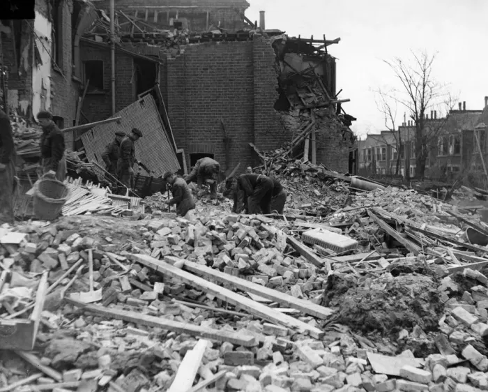 Framed Print : V-Bomb at Brockley. A V Bomb fell at Brockley killing and injuring several people