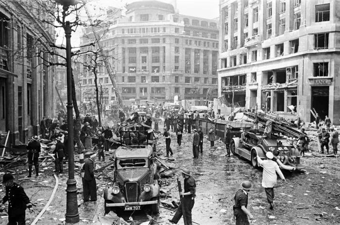 Framed Print : V1 (Robotplane) falls outside Bush House and Air Ministry, 30th June 1944