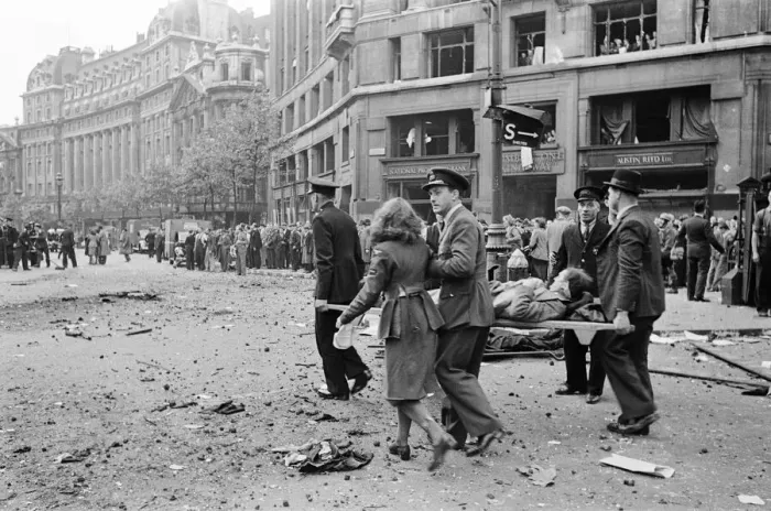 Framed Print : V1 (Robotplane) falls outside Bush House and Air Ministry, 30th June 1944 Framed Print : V1 (Robotplane) falls outside Bush House and Air Ministry, 30th June 1944