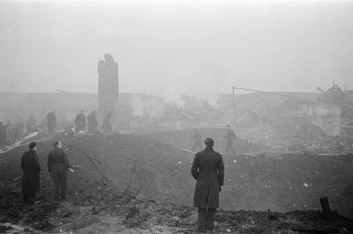 Framed Print : V2 Rocket incident at a brush factory, High Street, Waltham Cross. OPS N. F Framed Print : V2 Rocket incident at a brush factory, High Street, Waltham Cross. OPS N. F