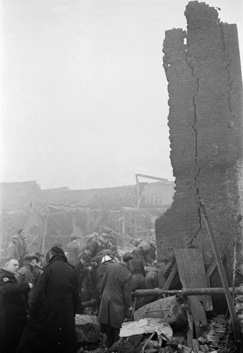 Framed Print : V2 Rocket incident at a brush factory, High Street, Waltham Cross. OPS N. F Framed Print : V2 Rocket incident at a brush factory, High Street, Waltham Cross. OPS N. F