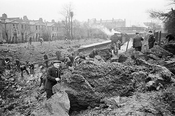 V2 Rocket incident near Palmers Green Station. Crater made by the rocket after