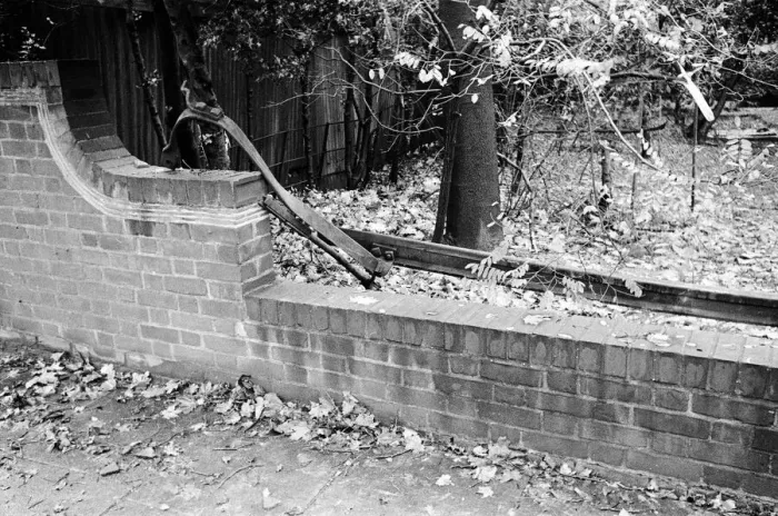 Framed Print : V2 Rocket incident near Palmers Green Station. A twisted piece of ralway track hit