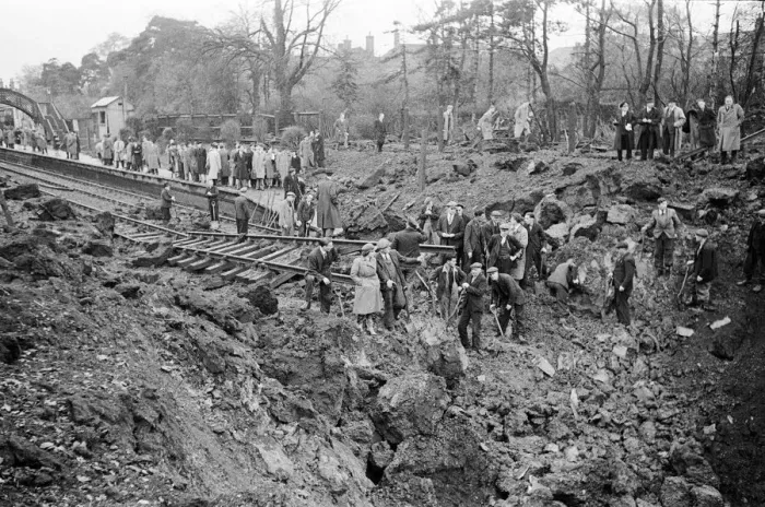 Framed Print : V2 Rocket incident near Palmers Green Station. Crater made by the rocket after