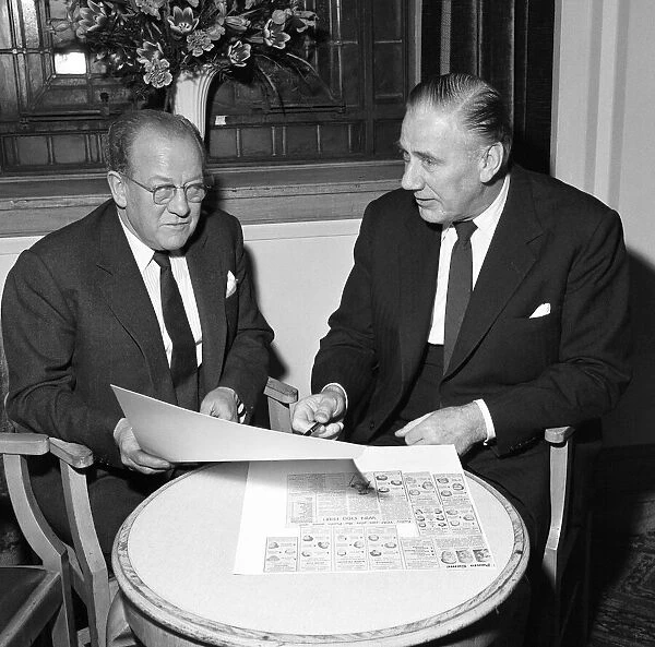 Val Parnell, right, British television producer and theatrical impresario, January 1958