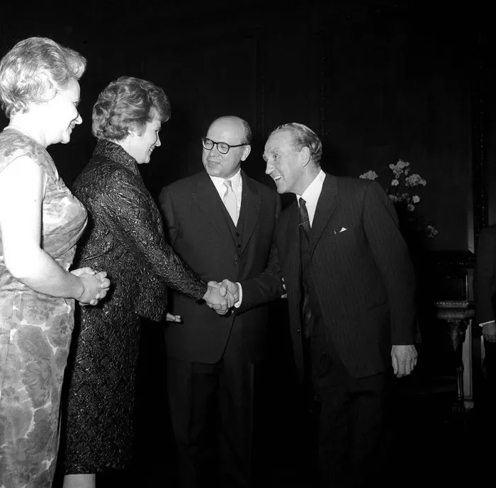 Framed Print : VALENTINA TERESHKOVA in 1964 shaking hands with the then transport minister Ernest Framed Print : VALENTINA TERESHKOVA in 1964 shaking hands with the then transport minister Ernest