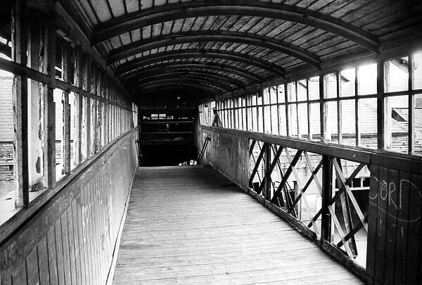 The vandalised bridge over the rails at Blaydon Railway Station on 10th July 1977