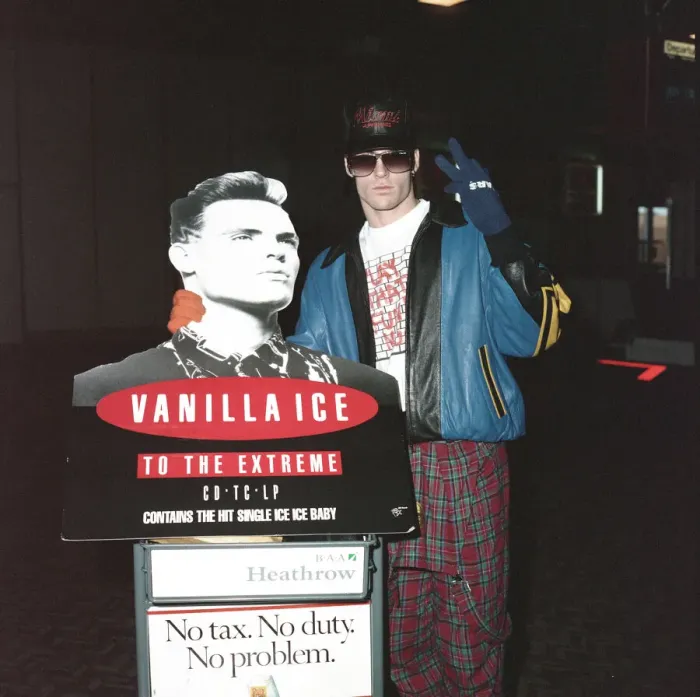 Framed Print : Vanilla Ice at Heathrow Airport. 6th December 1990