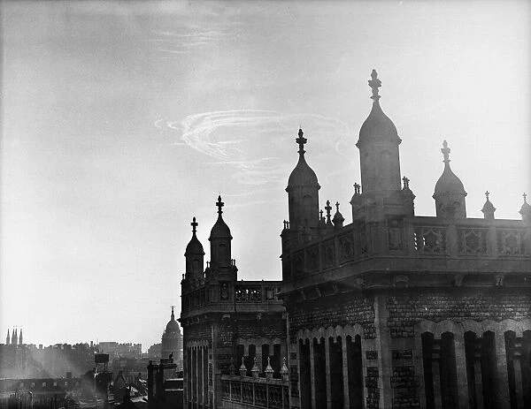 Vapour trails over central London as the Luftwaffe attempts to bomb the city