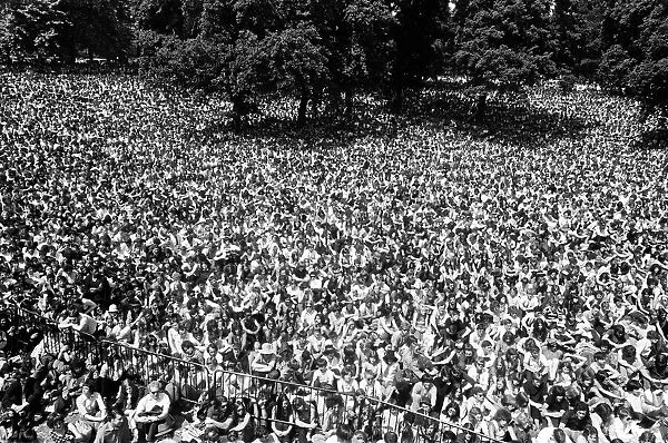 Part of the vast crowd gathered in Hyde Park for the free concert given by the Rolling