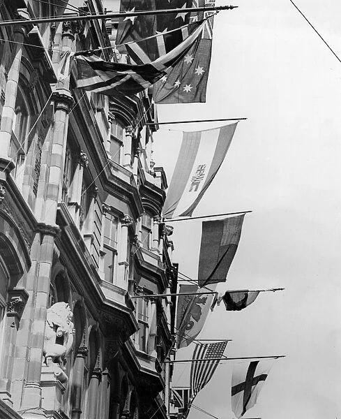 VE day preparations in Cardiff, Wales. 8th May 1945