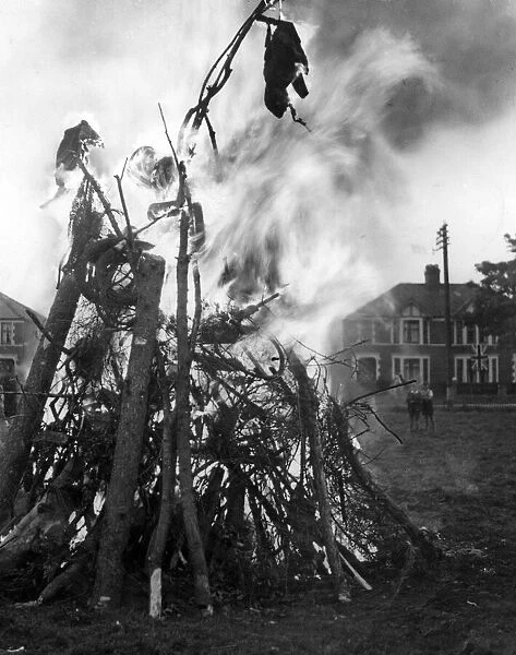 VE Day in Wales. This bonfire is the fine effort of some children from Fairwater, Cardiff