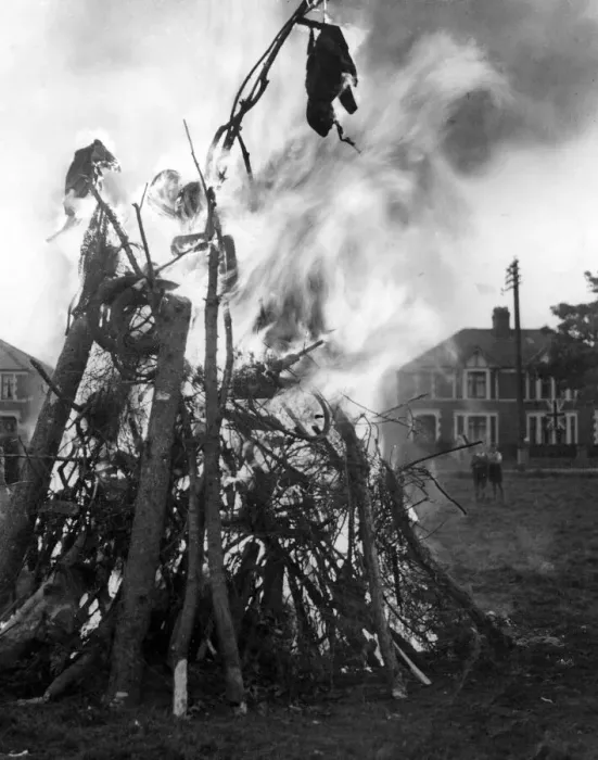 Framed Print : VE Day in Wales. This bonfire is the fine effort of some children from Fairwater, Cardiff