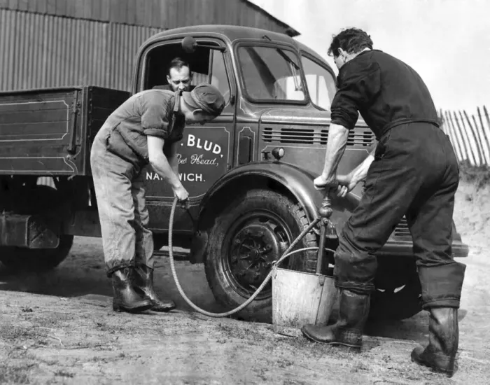 Framed Print : A vehicle carrying hides from cattle slaughtered at Nelson Farm, Rinehill, Cheshire