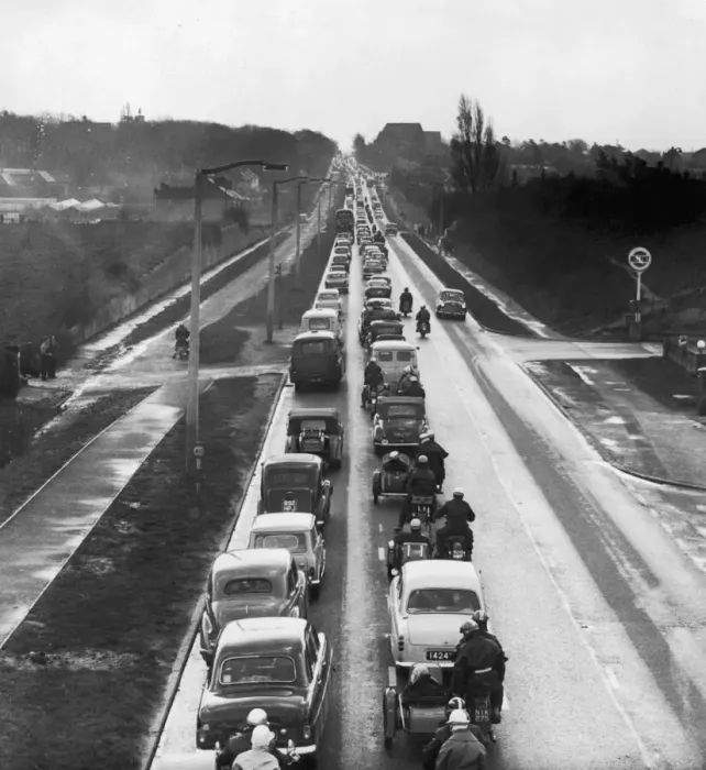 Framed Print : Vehicles queuing in a traffic jam near London. May 1965 Framed Print : Vehicles queuing in a traffic jam near London. May 1965