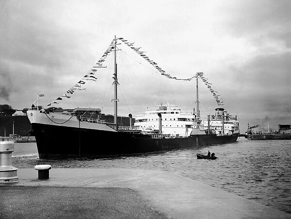 The Velletia passes through the Queen Elizabeth II Oil Dock 25th January 1954