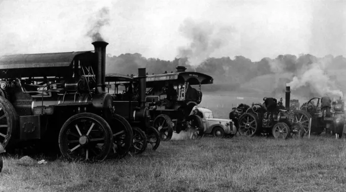 Framed Print : These veteran traction engines were waiting with steam up to race at the rally at Lambton