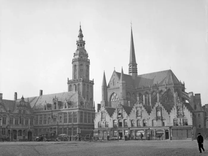 Framed Print : Veurne church and town hall built in 1628. Circa October 1914 Framed Print : Veurne church and town hall built in 1628. Circa October 1914