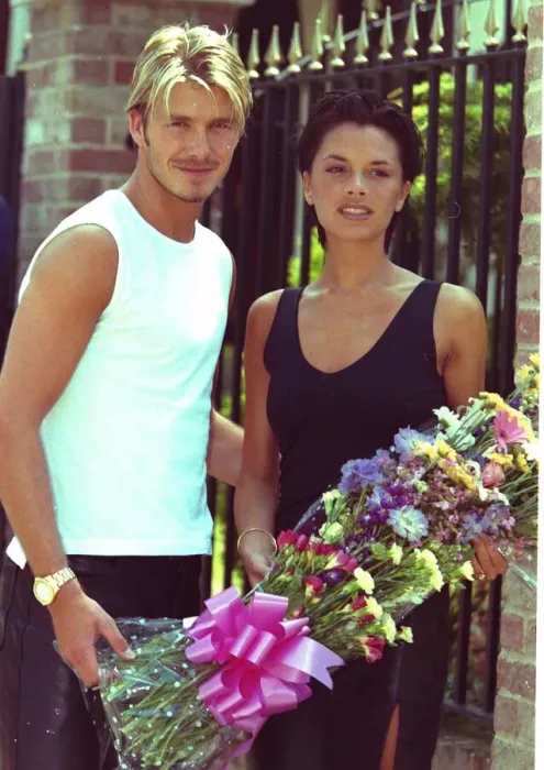 Framed Print : Victoria Adams Posh Spiceand David Beckham July 1999 The couple are pictured
