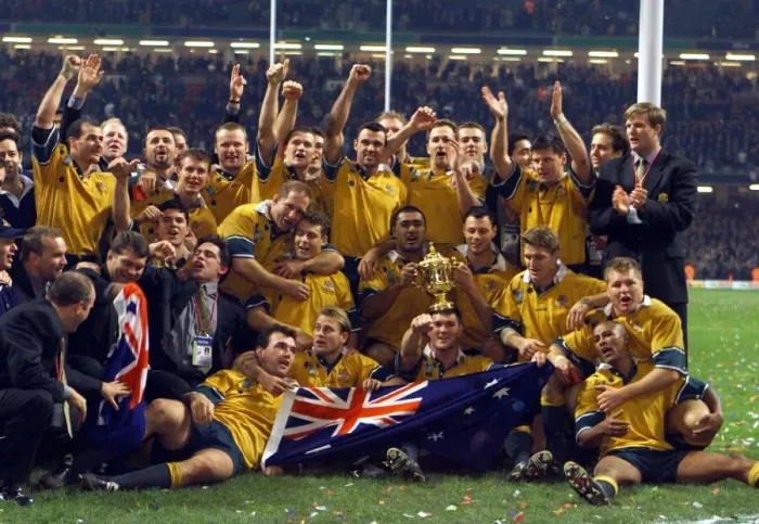Framed Print : The victorious Australian team after their win November 1999 in the Rugby Union Framed Print : The victorious Australian team after their win November 1999 in the Rugby Union